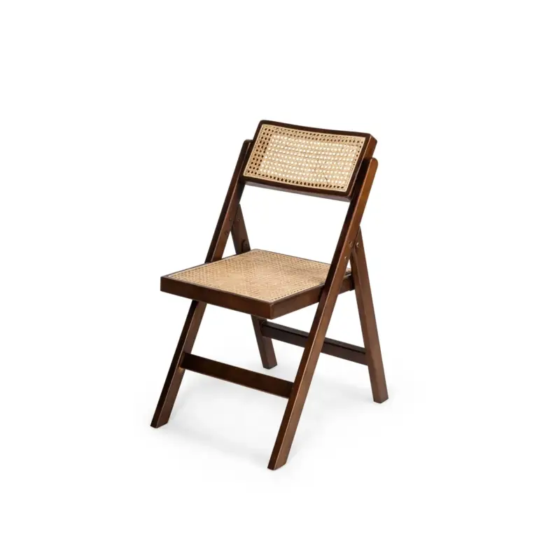 Actieprijs HorecaTraders Klapbare Houten Stoel met Rotan Zitting | 52,5 × 46 × 82,5 cm | Set van 4