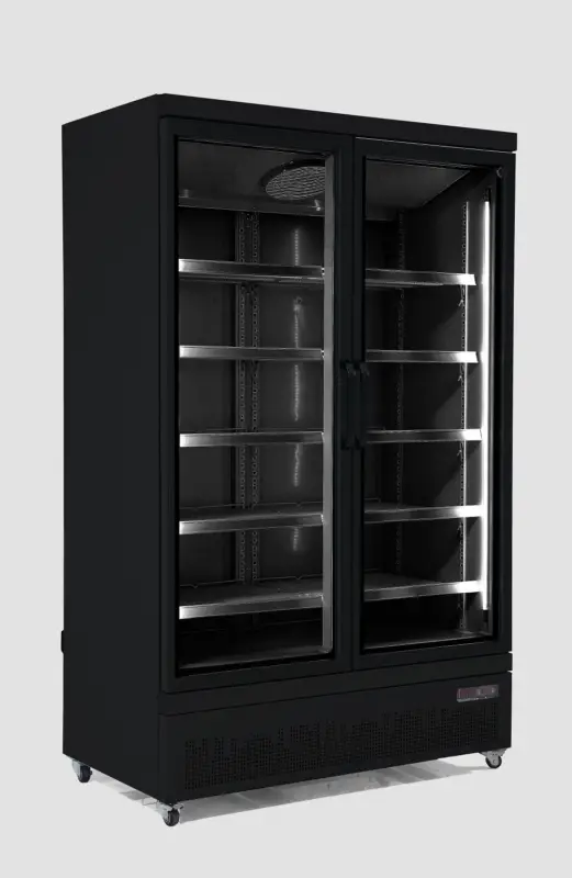 Speciale Aanbieding Combisteel Koelkast 2 Glasdeuren | RVS | 1000 L | Zwart binnen + Buiten