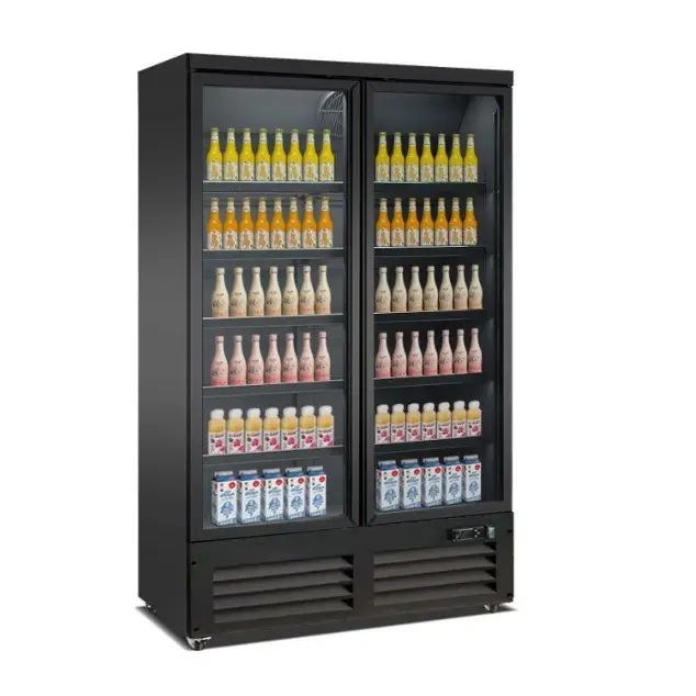Combisteel Koelkast 2 glasdeuren zwart 125 cm * 70 cm * 205 cm Direct Verzonden
