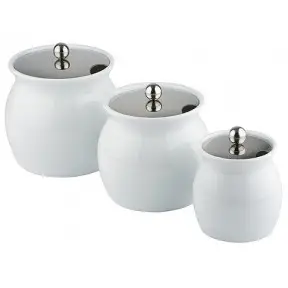 Snelle Levering APS Porselein Sauspot Wit met RVS Deksel 13x13cm