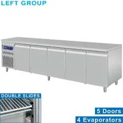 Aanbieding HorecaTraders Rvs Gekoelde Werkbank | 5 Deurs - 253 x 70 x 85/90 cm