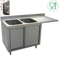 HorecaTraders RVS Spoeltafel | 2 Kuipen Links | 160x70x88 cm Laatste Versie