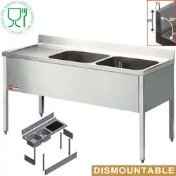 Shop Nu HorecaTraders RVS Spoeltafel met 2 Bakken Rechts | 160x70x88cm