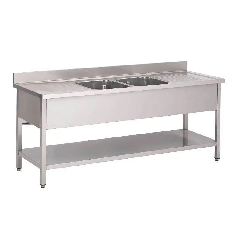 HorecaTraders RVS Spoeltafel met 2 spoelbakken | 200x70x85 cm Populair