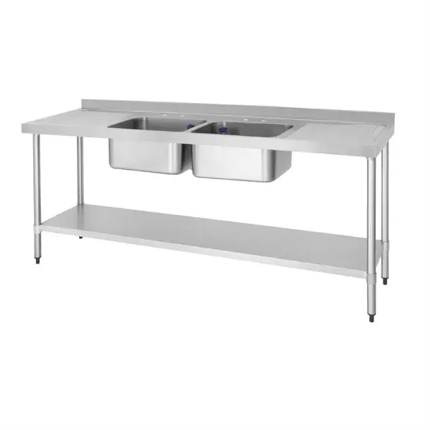 Favoriet HorecaTraders RVS spoeltafel dubbele spoelbak afdruiprek links en rechts| 210x60cm|