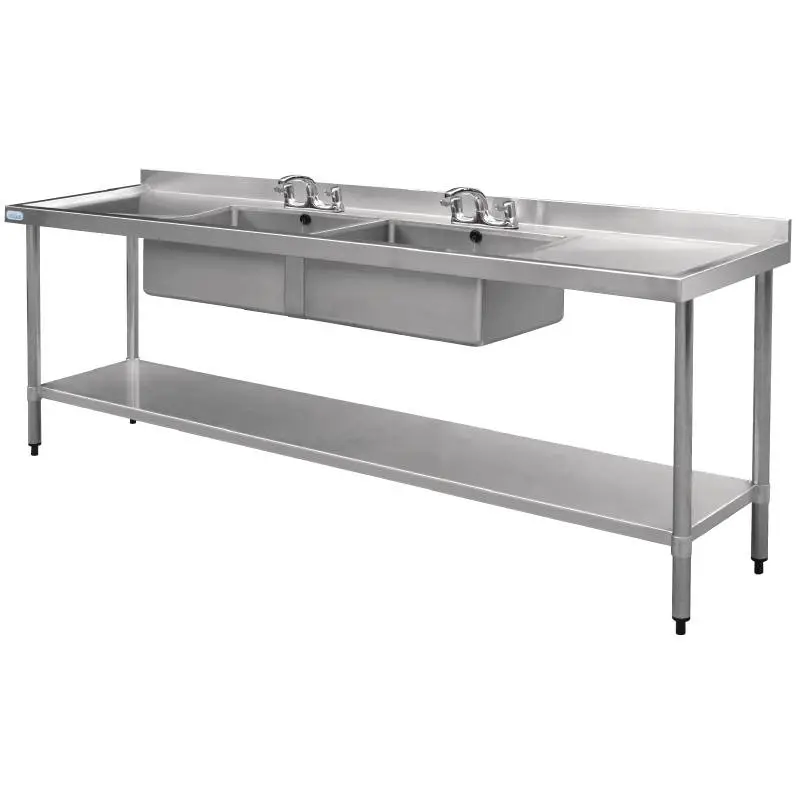 Vogue RVS Spoeltafel | Spoelbak Dubbel | 240x60x90 cm Laatste Versie