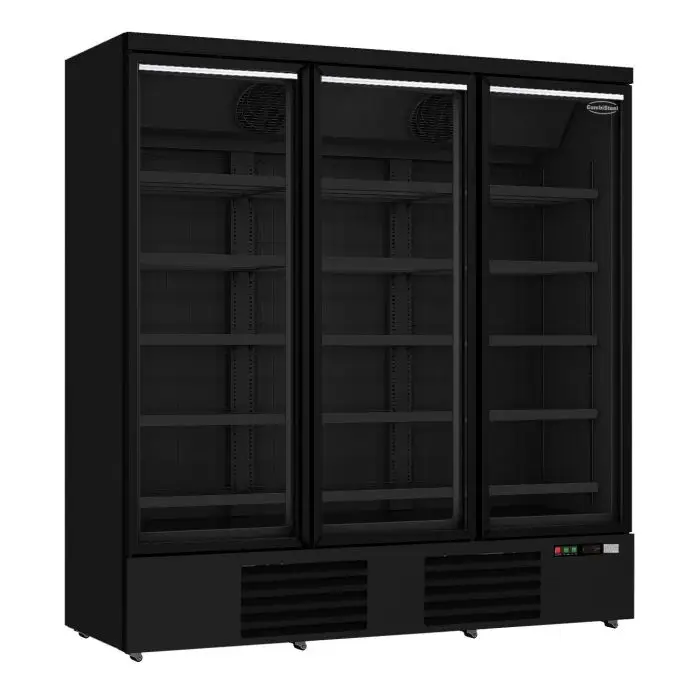 Flitsaanbieding Combisteel Vrieskast 3 Glasdeuren | 1450 Liter | RVS | Zwarte binnen- en buitenkant