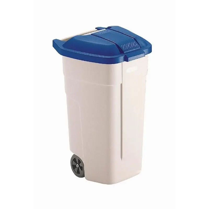 Tijdelijk Beschikbaar Rubbermaid rolcontainer met blauw deksel 100L