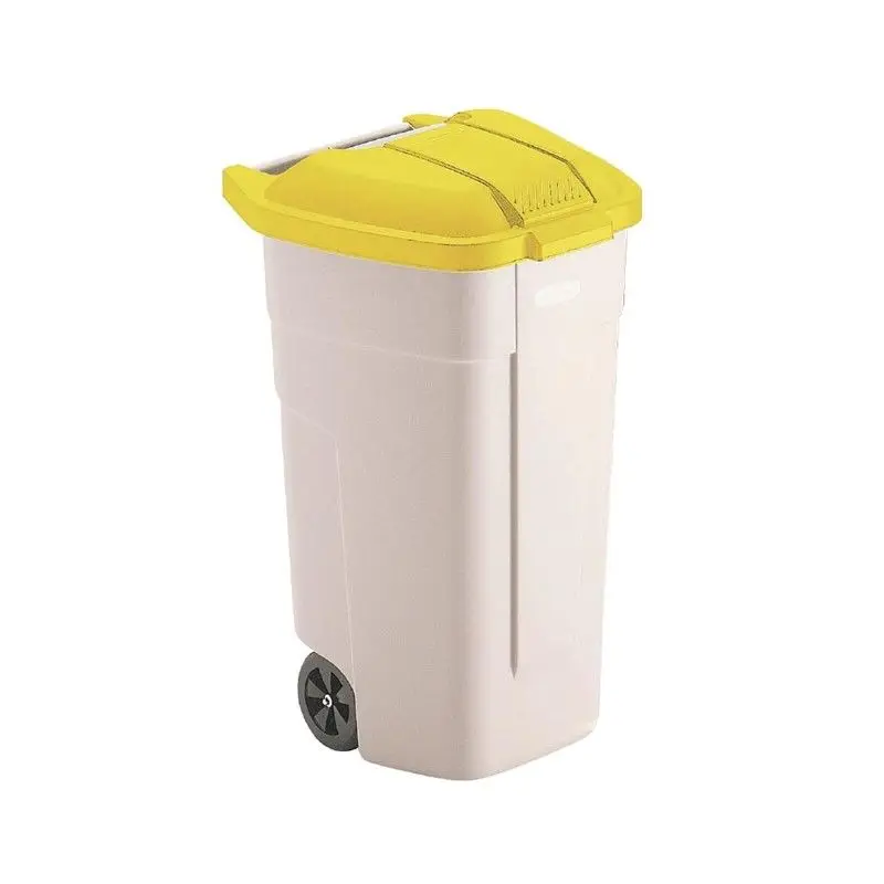 Merkproduct Rubbermaid rolcontainer met geel deksel 100L