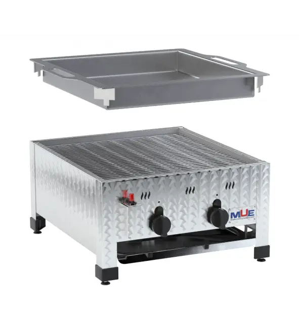 MUE Gasgrill 2-brander tafelmodel + inox pan Actieprijs