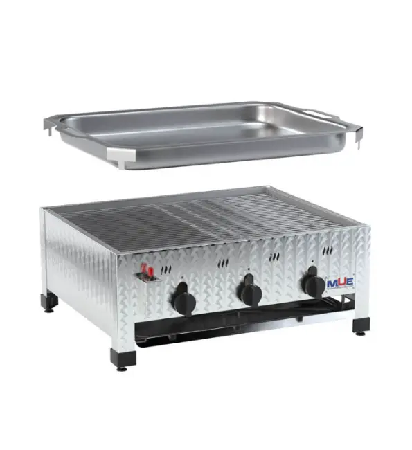 Premium MUE Gasgrill 3-brander tafelmodel + ijzeren pan