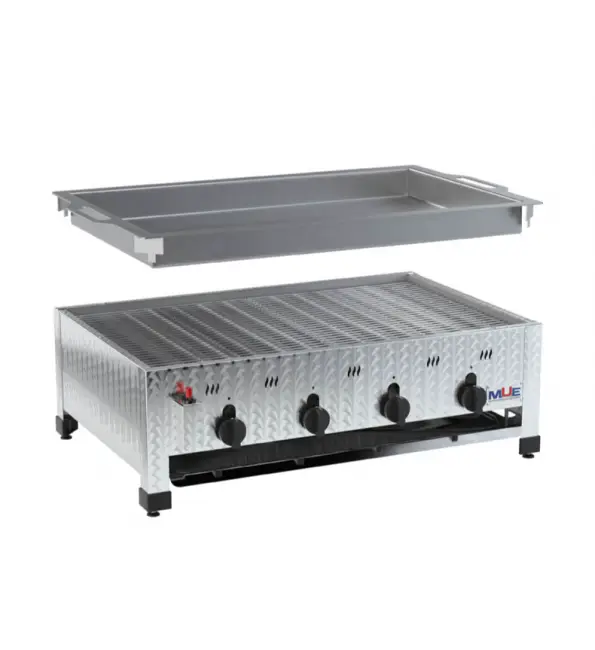 MUE Gasgrill 4-brander tafelmodel + ijzeren pan Nu Kopen