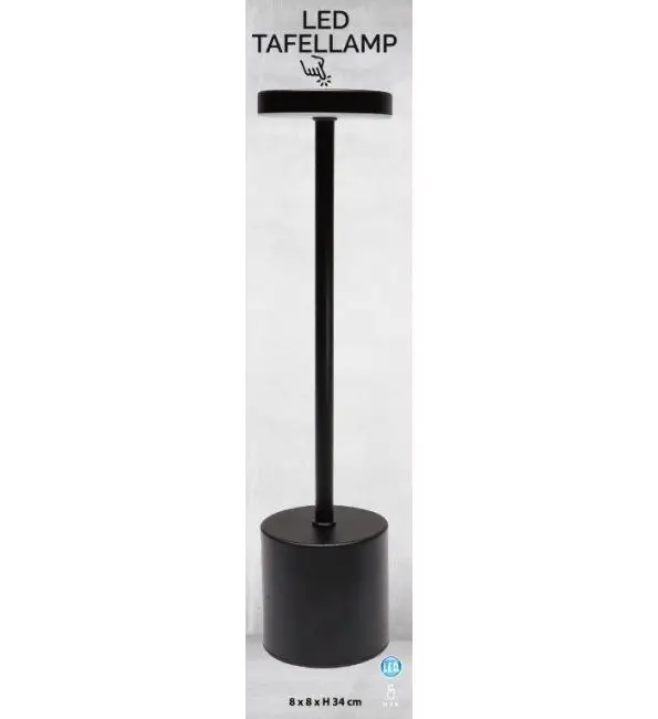 Veilige Betaling Tafellamp Led touch USB zwart 8x8xH34cm
