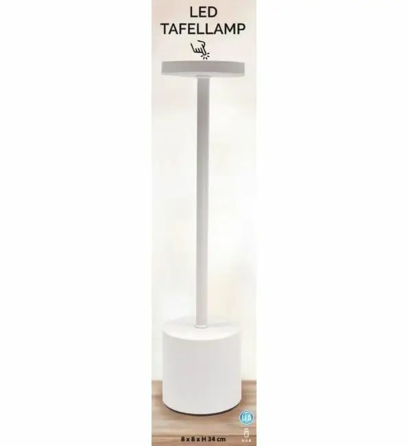 Tafellamp Led touch USB wit 8x8xH34cm Alleen Vandaag