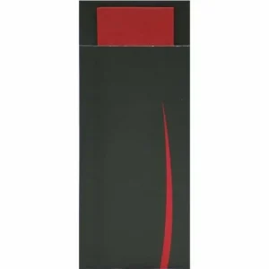 Betrouwbaar Bestekzak Bari met servet zwart-rood | 500 stuks