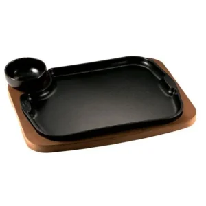 Gietijzeren serveerbord met kom en houten dienblad 32x24cm Betaalbaar