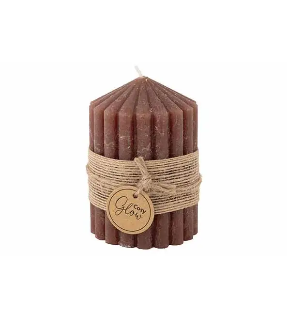 Cosy@Home Kaars ribble bruin 40h 7x7xH10cm Gereduceerde Prijs