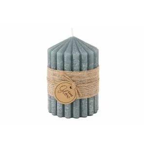 Cosy@Home Kaars ribble grijsblauw 40h 7x7xH10cm Goedkoop