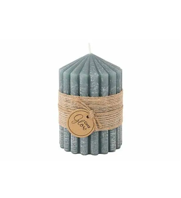 Cosy@Home Kaars ribble grijsblauw 40h 7x7xH10cm Goedkoop