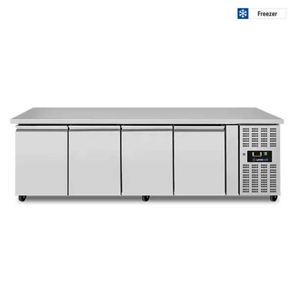 Unnicool Vrieswerkbank | 550L | 4 Deuren 1/1 GN | -18°C/-22°C | Geforceerd | Wielen | 2230x700x850mm Hoge Kwaliteit