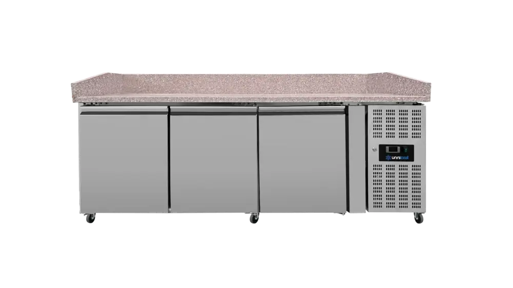 Nu Kopen Unnicool Pizzawerkbank | 580L | 3 Deuren | +2°c/+8°c | Geforceerd | Wielen | 2020x800x850/990mm
