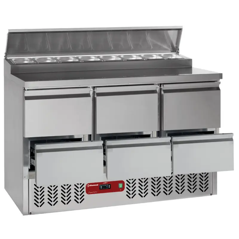 Nu Kopen Saladette | 340L | Koelstructuur (8x 1/6gn) + 6 Laden | +1°c/ +4°c (geventileerd) | 1365x700x870/1250mm