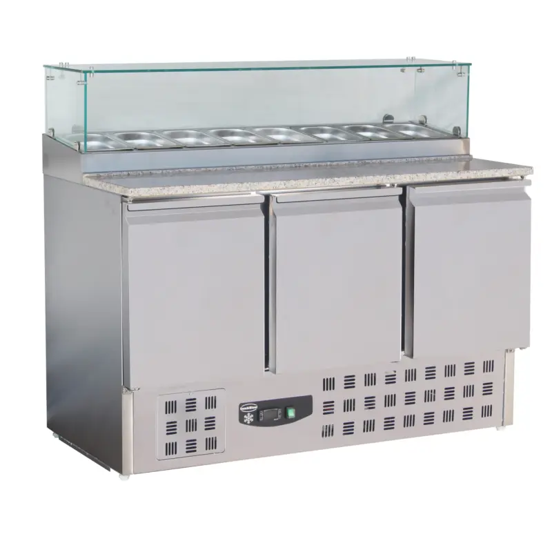 Actieprijs Combisteel Pizzawerkbank 444L Met 3 Deuren (1/1 GN) | Boven 8x 1/6 GN | 1368x700x1180mm