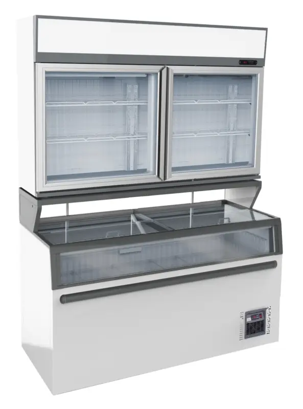 Combisteel Wandvriezer | Wit | -18°c | Schuifdeksels + Glasdeuren | 1454x890x2000mm Hete Deal