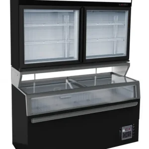 Populair Combisteel Wandvriezer | Zwart | -18°c | Schuifdeksels + Glasdeuren | 1454x890x2000mm