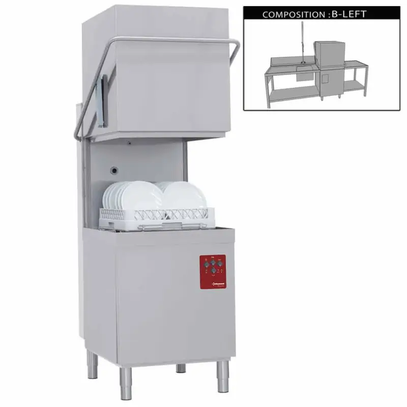 Diamond Doorschuifvaatwasser | Met Inlooptafel & Uitlooptafel & Spoeldouchekraan | 500x500mm Mand ”Full Hygiene” | 400V | 2620x740x1510/1945mm Exclusieve Aanbieding