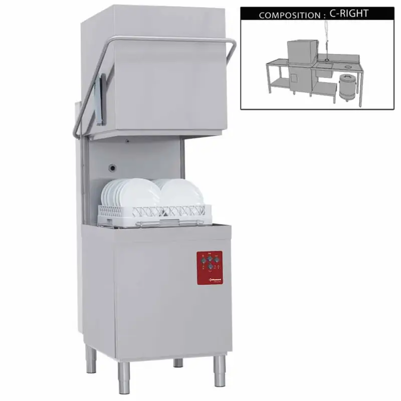Diamond Doorschuifvaatwasser | Met Inlooptafel + Uitlooptafel + Spoeldouchekraan | 500x500mm Mand | 400V | 2620x740x1530/2010mm Weekendaanbieding