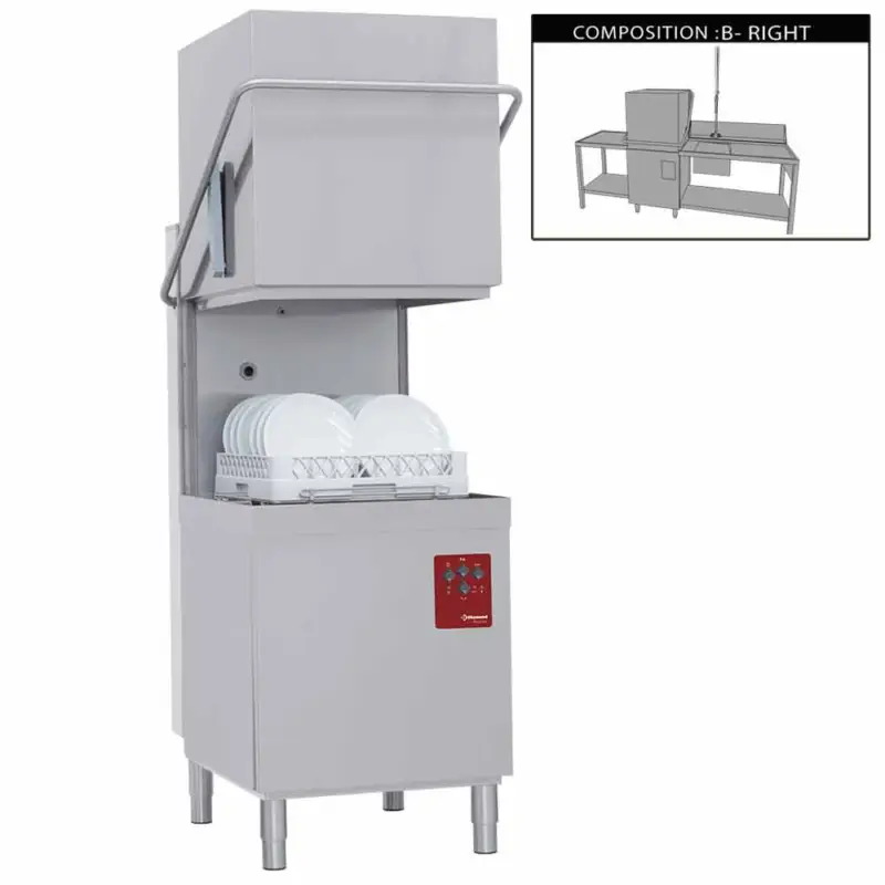 Diamond Doorschuifvaatwasser | Met Inlooptafel + Uitlooptafel + Spoeldouchekraan | 500x500mm Mand | 400V | 2620x800x1530/2010mm Korting