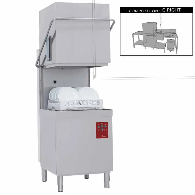 Goedkoop Diamond Doorschuifvaatwasser | Met Inlooptafel + Uitlooptafel + Spoeldouchekraan | 500x500mm mand | 400V | 2620x800x1530/2010mm