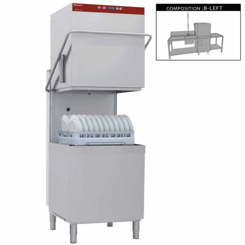 Diamond Vaat & Pottenwasser doorschuif met in en uitlooptafel & spoeldouchekraan | 600x500mm mand + waterverzachter | 400V | 2620x740x1510/1945mm Superprijs