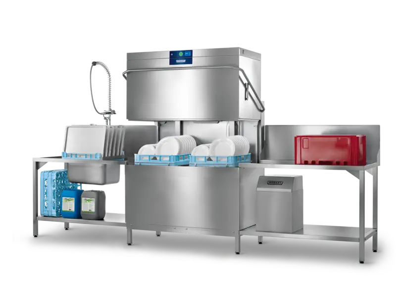 Hobart Doorschuifvaatwasser PROFI AMXT | Dubbele Capaciteit | 2 Rekken Tegelijk | 120 Rekken/Uur | 6 Programma’s | 400V | 1268x742x1510mm Direct Verzonden