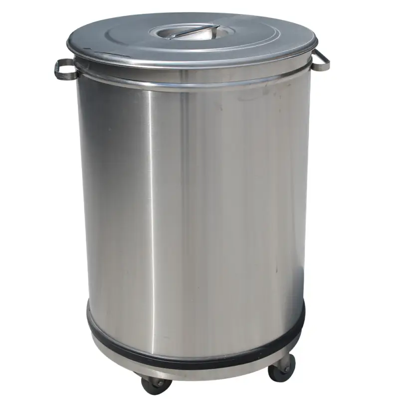 Bestel Nu Diamond Afvalbak | RVS | 95L | Los Deksel | Wielen | Ø460x700mm
