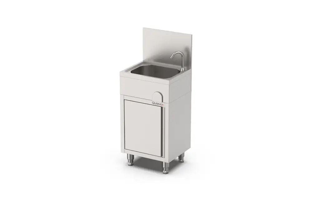 Qusinox Wastafel | RVS | Warm + Koud | Kniebediening | Draaideur | Spatscherm | 500x400x900/1200mm Betrouwbaar