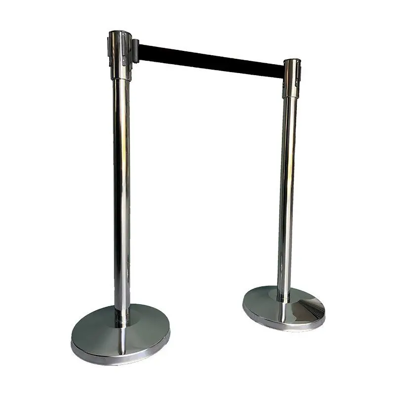 Actieprijs 10104SS - Barrier Chrome Stainless steel with Black Belt, Shut-off length 180 cm, Feet Ø 32cm, Post Ø 5cm, Height 99 cm, 8 kg