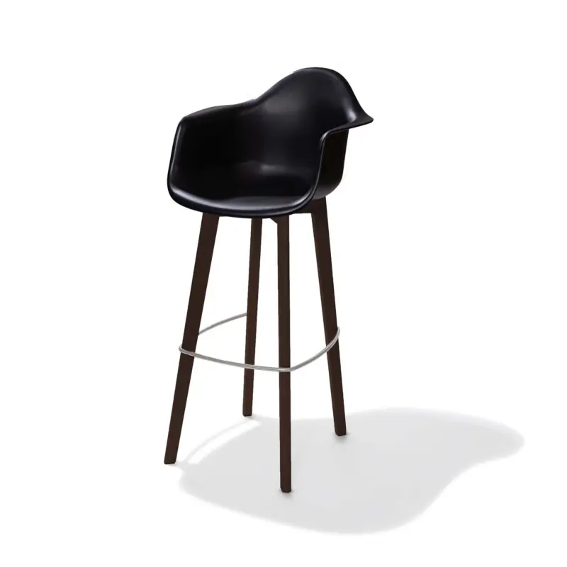 Goedkoop Keeve Barchair Black with armrest, birchwood Frame and Plastic seat, 59x61x119cm (BxTxH), 506FD02SB