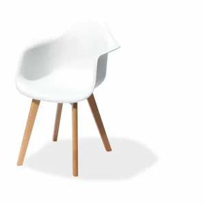 Keeve Stackable Chair white with armrest, birchwood Frame and Plastic seat, 61,5x61x83cm (BxTxH), 505F02SW Hoge Kwaliteit