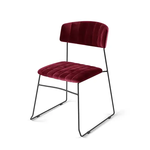 Gecertificeerd Mundo Stacking Chair Bordeaux, velvet upholstered, fire retardant, 54x55x79cm (BxTxH), 53007