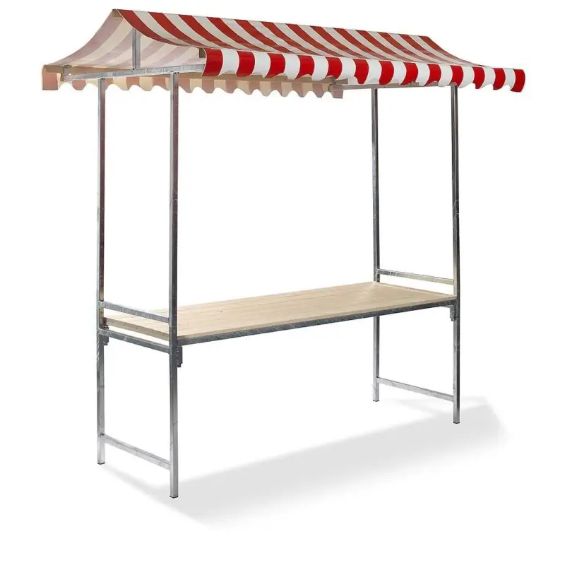 Lage Prijs Professional Market stall Red-white, hot-dip galvanized Steel, fire-resistant PVC tarpaulin, spruce wood, 200x151x232cm (BxTxH)