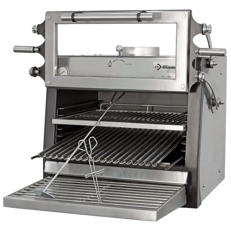 Houtskooloven-bbq, GN 1/1 (60 Kg/h)/ – Hefbare Deur/roestvrij Staal Beperkte Voorraad