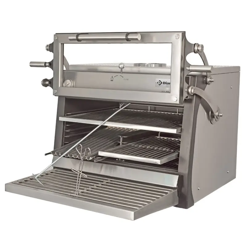 Houtskooloven-bbq, GN 1/1 + Gn2/4 (75 Kg/h)- Hefbare Deur/roestvrij Staal Op = Op
