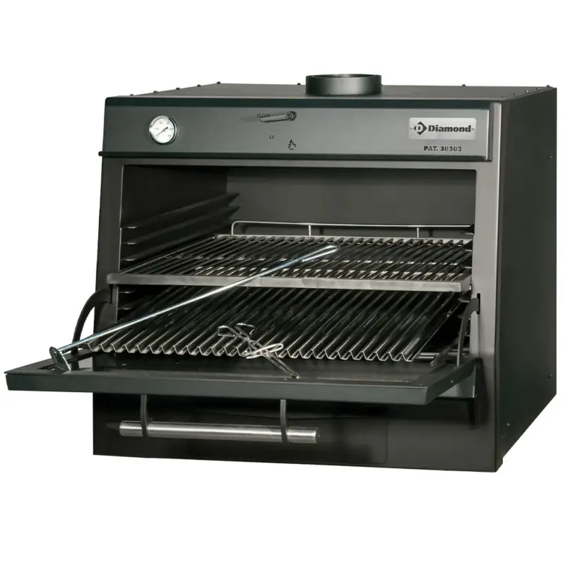 Houtskooloven-bbq, GN 1/1 + Gn2/4 (75 Kg/h)/zwart Voordeelprijs