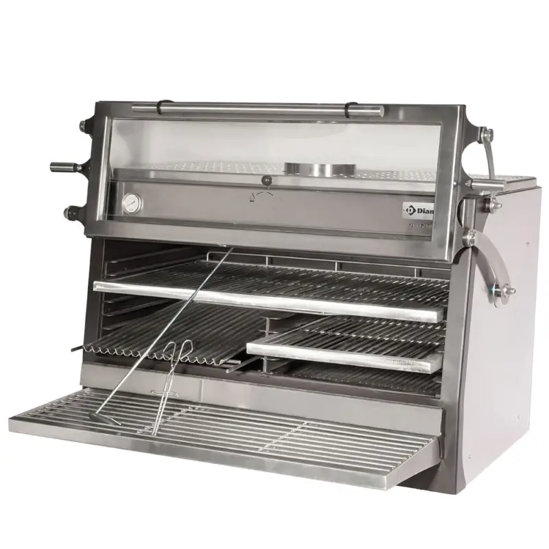 Betrouwbaar Houtskooloven-bbq, GN 2/1 + Gn1/1 (150 Kg/h)- Hefbare Deur/roestvrij Staal