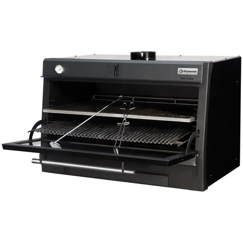 Seizoensaanbieding Houtskooloven-bbq, GN 2/1 + Gn1/1 (150 Kg/h)/zwart