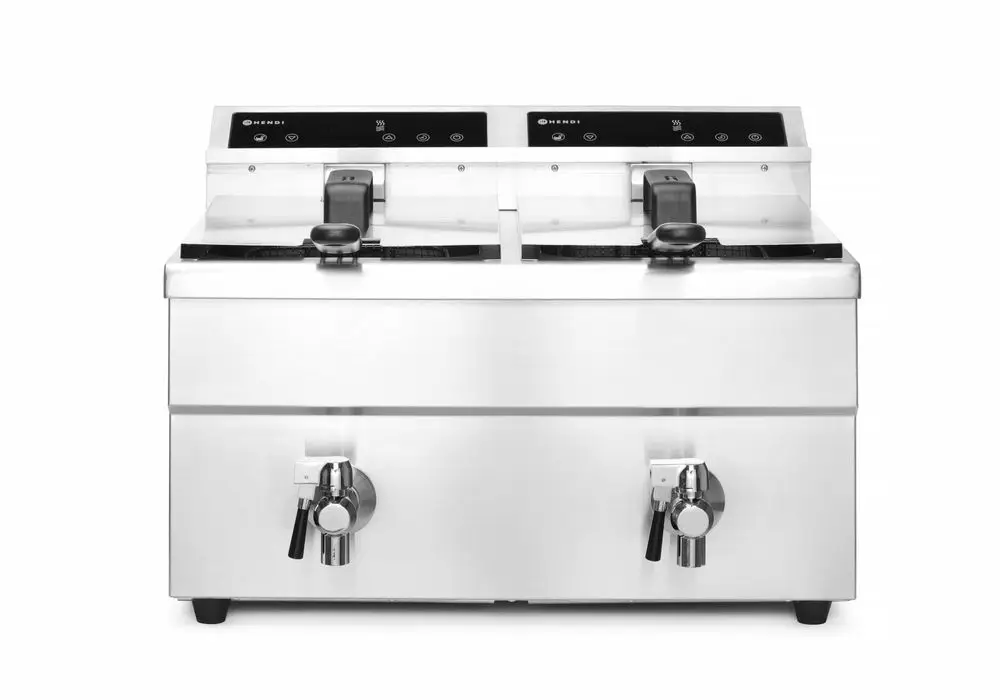 Inductie Friteuse Met Aftapkraan 2 X 8L | Hendi Profi Line | 230v/7000w | 577x609x410mm Weekendaanbieding