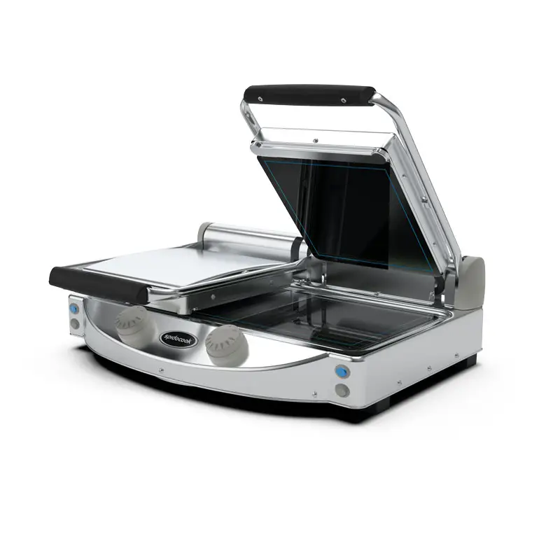 Korting Spidocook Dubbele Grill | Contactgrill Glas-Keramisch | 120°C/400°C | 3kW | 230V | 619x458x176mm