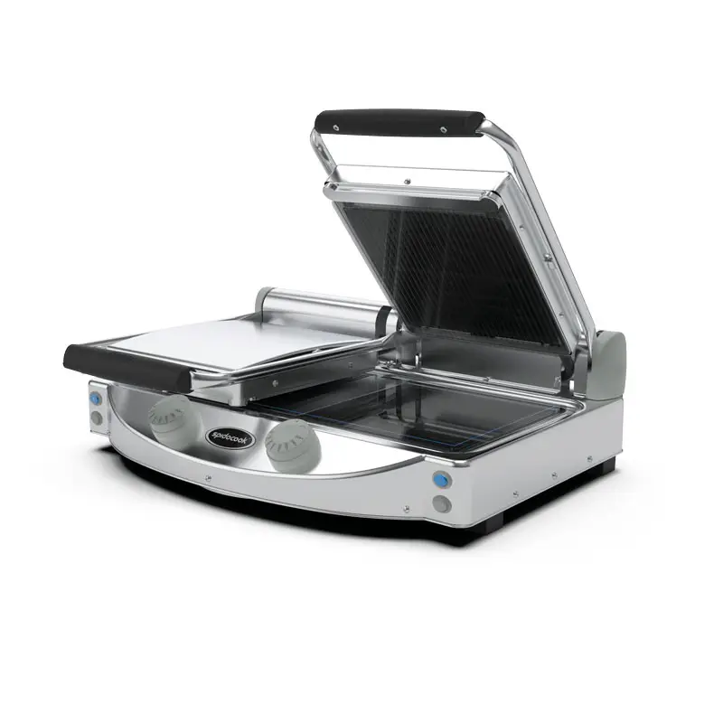 Gratis Retour Spidocook Dubbele Grill | Contactgrill Glas-Keramisch/Geribbeld | 120°C/400°C | 3kW | 230V | 619x458x176mm